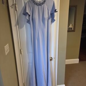 JS Collections Light gray Maxi Dress with flutter sleeve and mini cape